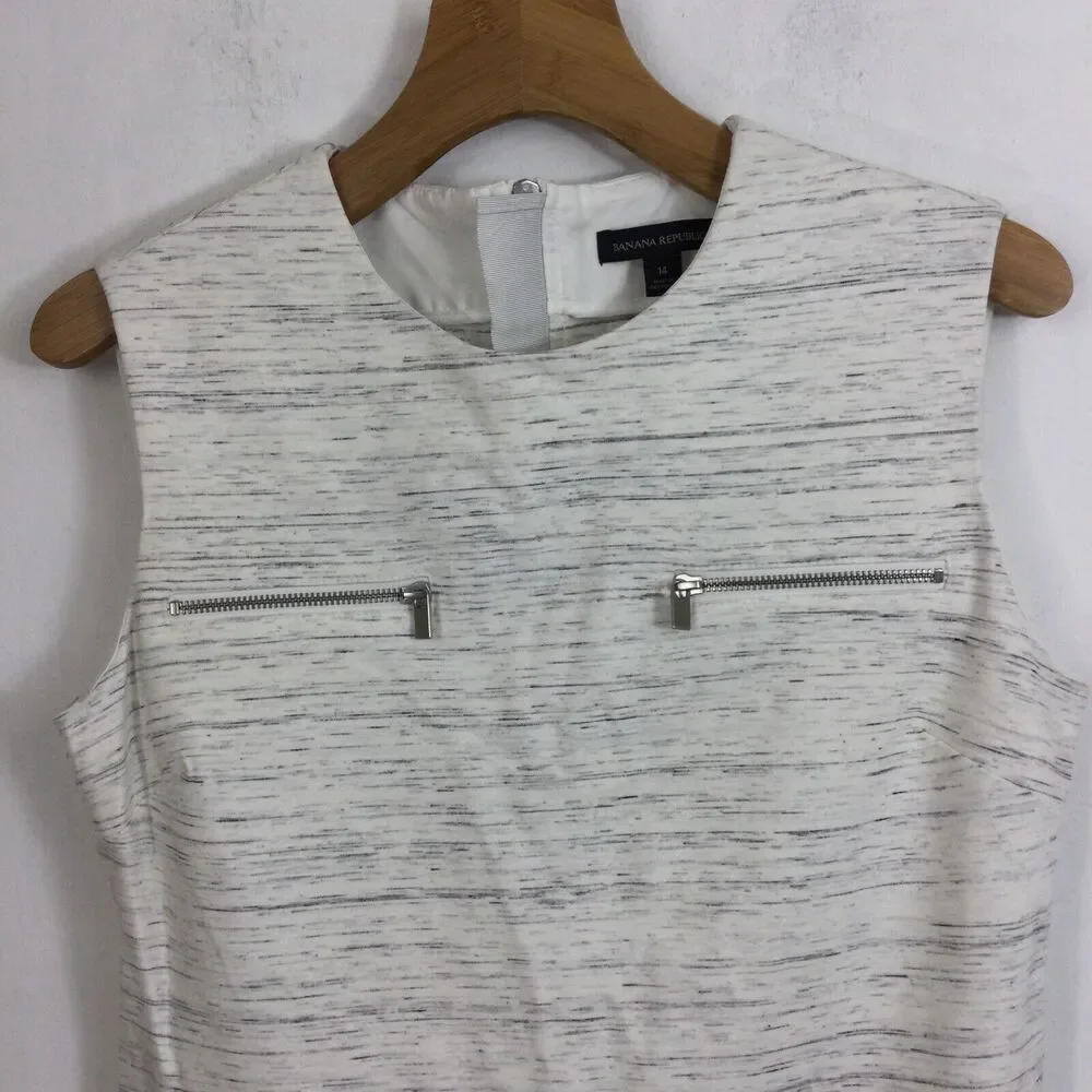 Banana Republic 4 Zipper Sleeveless Structured A-Line Dress Oatmeal Beige Sz 14 - Picture 2 of 11